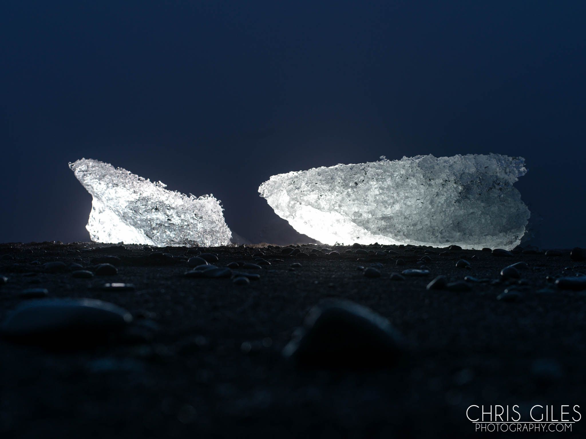 Lighting Icebergs with a flash on Jokulsarlon beach