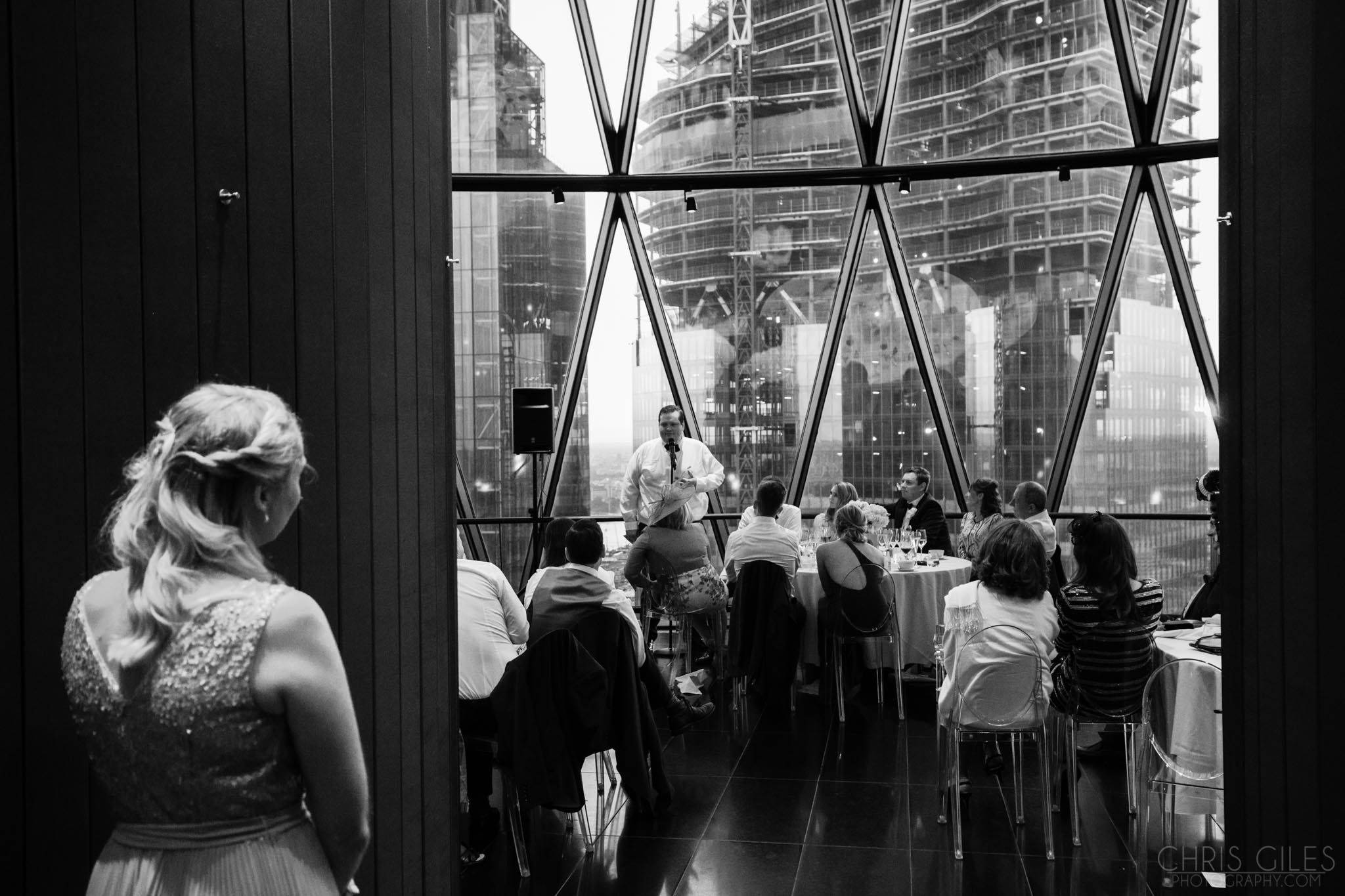 wedding speeches at The Gherkin London, dining room, wedding breakfast