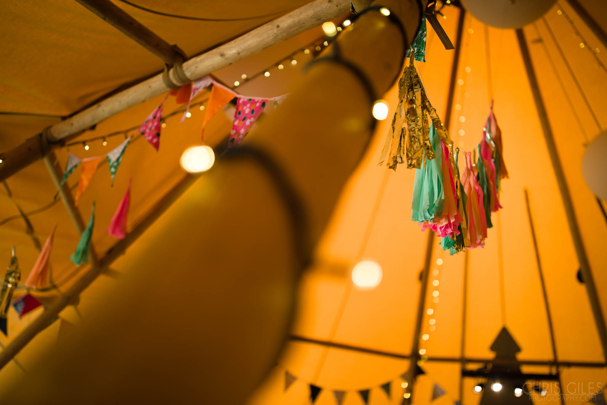 Ceiling decorations in a Tipi