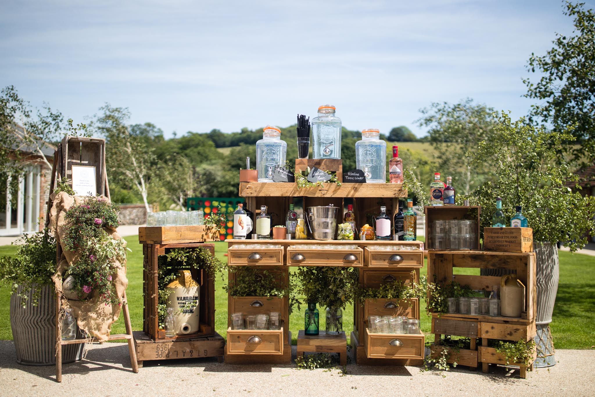 Gin station at a Farbridge Wedding in West Sussex