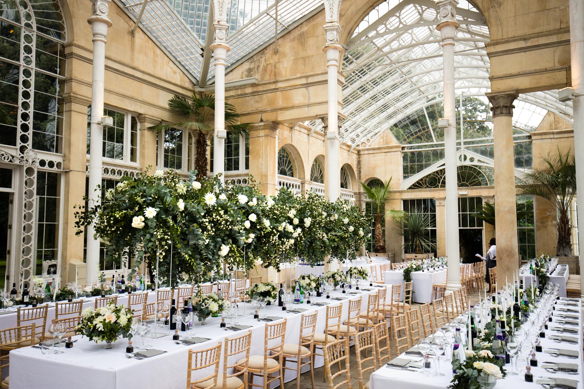 The Syon Park Atrium dressed for a Wedding Breakfast