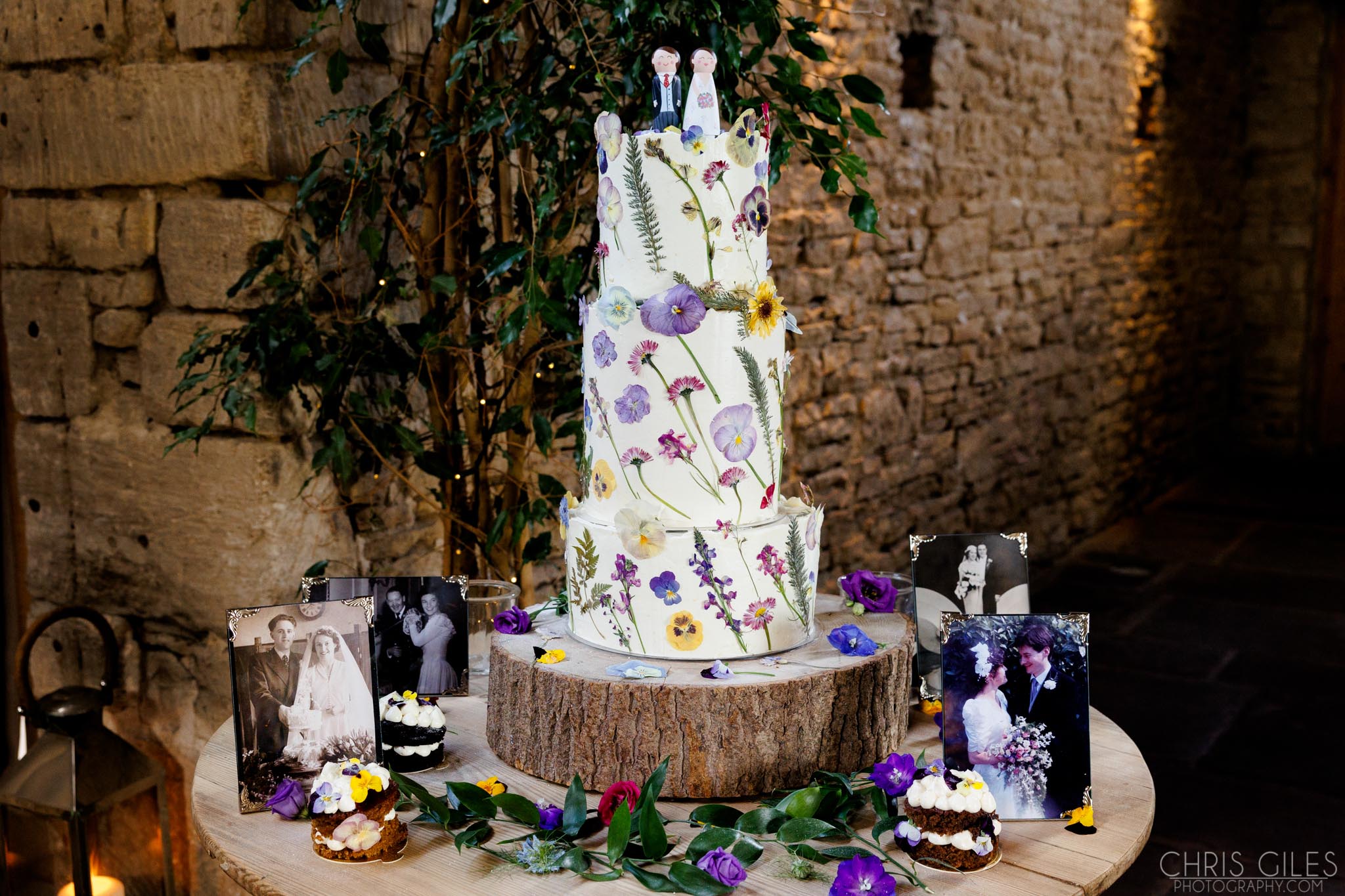 Edible dried flower wedding cake